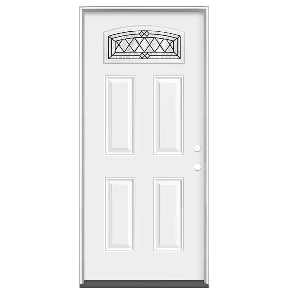 Masonite 36 in. x 80 in. Halifax Camber Fan-Lite Left Hand Inswing Primed Steel Prehung Front Exterior Door with No Brickmold