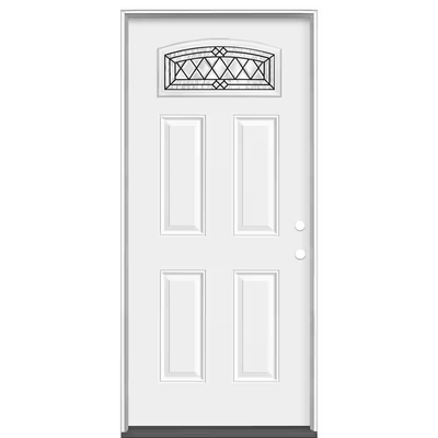 Masonite 36 in. x 80 in. Halifax Camber Fan-Lite Left Hand Inswing Primed Steel Prehung Front Exterior Door with No Brickmold