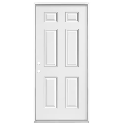 Masonite 36 in. x 80 in. Premium 6-Panel Right-Hand Inswing Primed Steel Prehung Front Door with No Brickmold