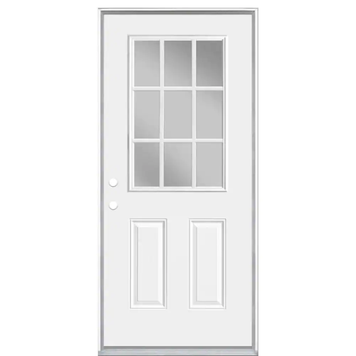 Masonite 36 in. x 80 in. Premium 9-Lite Right-Hand Inswing Primed Steel Prehung Front Exterior Door No Brickmold