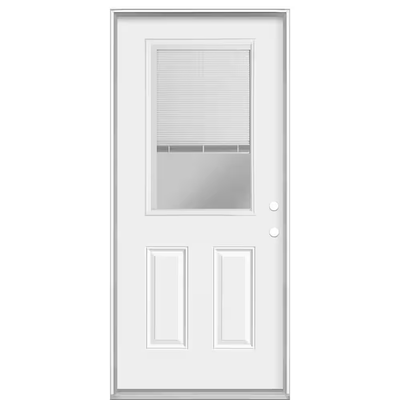 Masonite 36 in. x 80 in. Premium Clear 1/2-Lite Mini-Blind Left Hand Inswing Primed Steel Prehung Front Exterior Door