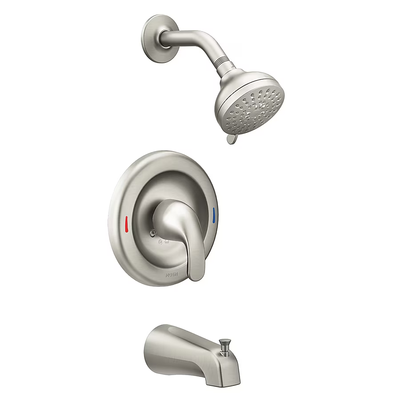 Moen Adler Spot Resist Brushed Nickel 1-Handle Bathtub and Shower Faucet with Valve