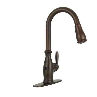 Moen Brantford Oil Rubbed Bronze 1-Handle Deck-Mount Pull-Down Touchless Kitchen Faucet (Deck Plate Included)