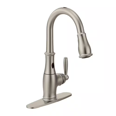 Moen Brantford Spot Resist Stainless 1-Handle Deck-Mount Pull-Down Touchless Kitchen Faucet (Deck Plate Included)