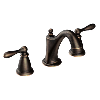 Moen Caldwell Mediterranean Bronze 2-Handle Widespread WaterSense Bathroom Sink Faucet with Drain