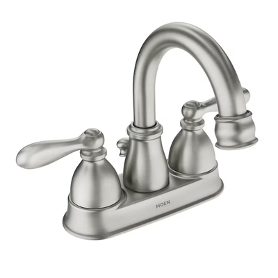 Moen Caldwell Spot Resist Brushed Nickel 2-Handle 4-in Centerset WaterSense Bathroom Sink Faucet with Drain