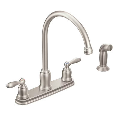 Moen Caldwell Spot Resist Stainless 2-Handle Deck-Mount High-Arc Handle Kitchen Faucet (Deck Plate Included)