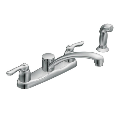 Moen Chateau Chrome 2-Handle Deck-Mount Low-Arc Handle Kitchen Faucet (Deck Plate Included)