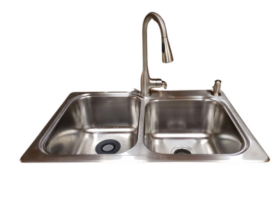 Moen Kelsa 33-in x 22-in Stainless Steel Double Equal Bowl Drop-In or Undermount 2-Hole Residential Kitchen Sink All-in-One Kit