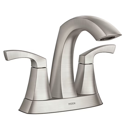 Moen Lindor Spot Resist Brushed Nickel 2-handle 4-in Centerset WaterSense Bathroom Sink Faucet with Drain