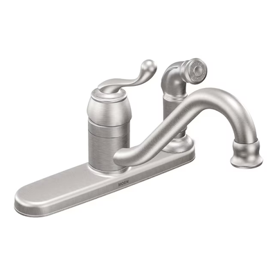 Moen Muirfield Spot Resist Stainless 1-Handle Deck-Mount Low-Arc Handle Kitchen Faucet (Deck Plate Included)