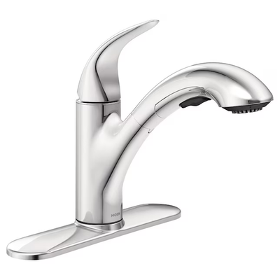 Moen Yorkshire Chrome 1-Handle Deck-Mount Pull-Out Handle Kitchen Faucet (Deck Plate Included)