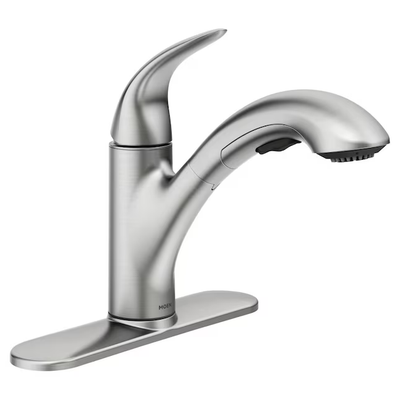 Moen Yorkshire Stainless 1-Handle Deck-Mount Pull-Out Handle Kitchen Faucet (Deck Plate Included)