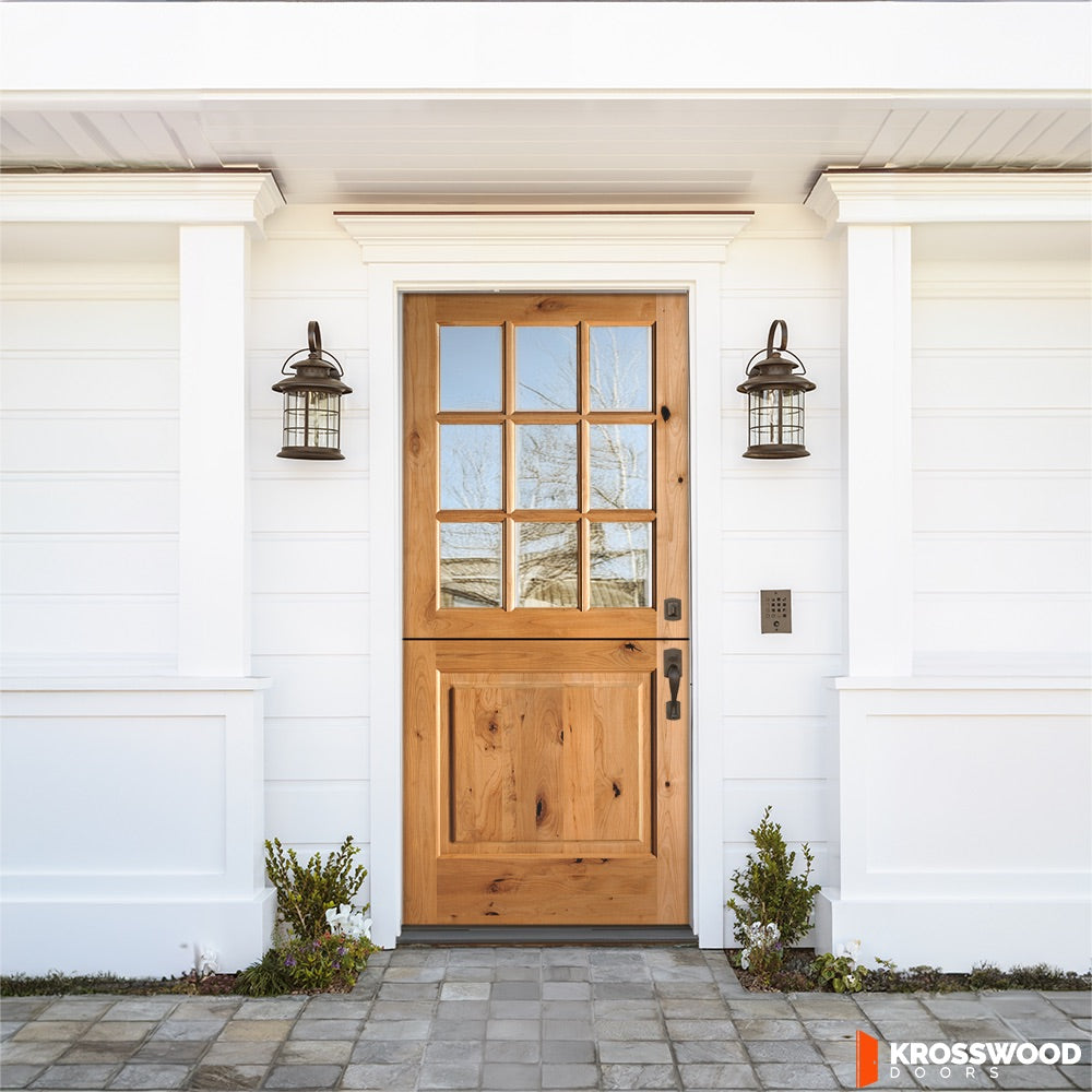 Krosswood 36 in. x 80 in. Farmhouse Knotty Alder Left-Hand Inswing 9-Lite Clear Glass Unfinished Dutch Wood Prehung Front Door