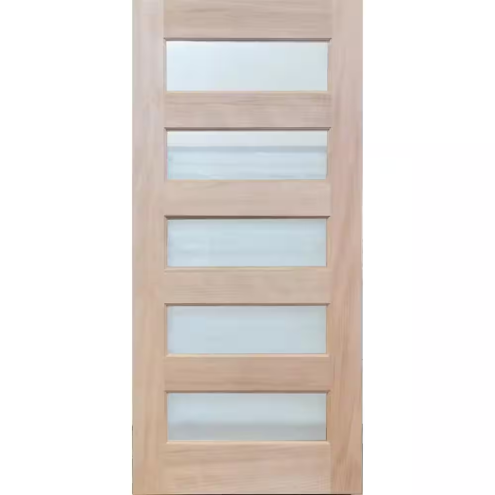 Pacific Entries 36 in. x 79 in. Unfinished Contemporary 5-Lite Mistlite Mahogany Wood Front Door Slab - FSC 100%