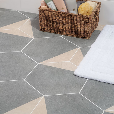 Pergola Wood Graphite 12.5" Hexagon Matte Porcelain Tile