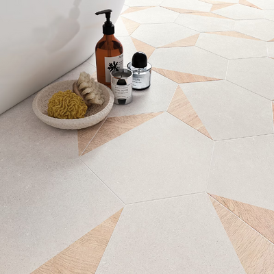 Pergola Wood White 12.5" Hexagon Matte Porcelain Tile