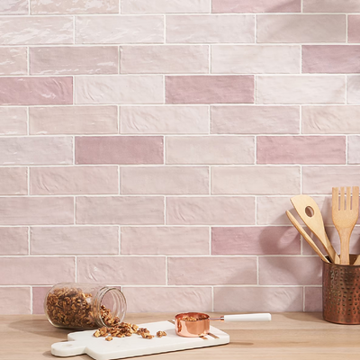 Portmore Pink 3x8 Glazed Ceramic Subway Wall Tile