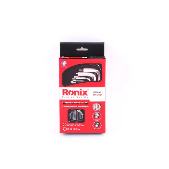 Ronix Model Rh-2051 Hand Tools 18PCS Short Allen Wrench Handle Folding Hex Torx Key Set