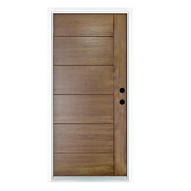 36 in. x 80 in. Contemporary Teak Medium Oak Left-Hand Inswing Fiberglass Prehung Front Door