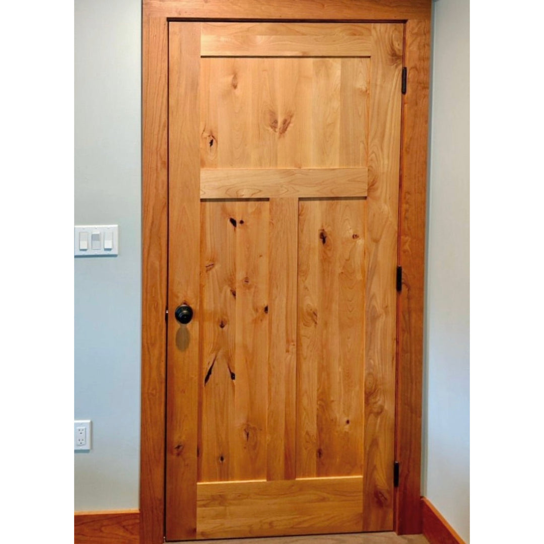 30 in. x 80 in. Krosswood Craftsman 3-Panel Shaker Solid Wood Core Rustic Knotty Alder Interior Door Slab