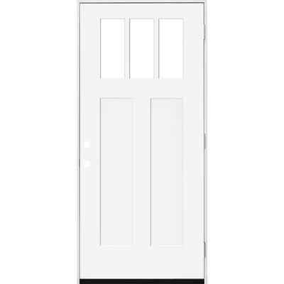 Steves & Sons 32 in. x 80 in. Legacy 3 Lite Toplite Clear Glass Left Hand Outswing White Primed Fiberglass Prehung Front Door