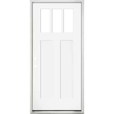 Steves & Sons 32 in. x 80 in. Legacy 3 Lite Toplite Clear Glass Right Hand Inswing White Primed Fiberglass Prehung Front Door