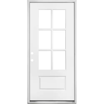 Steves & Sons 32 in. x 80 in. Legacy 6 Lite 3/4 Lite Clear Glass Right Hand Inswing White Primed Fiberglass Prehung Front Door