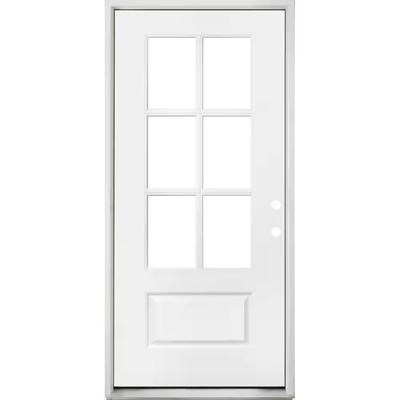 Steves & Sons 32 in. x 80 in. Legacy Series 6 Lite 3/4 Lite Clear Glass Left Hand Inswing White Primed Fiberglass Prehung Front Door