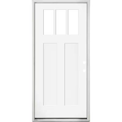 Steves & Sons 36 in. x 80 in. Legacy 3 Lite Toplite Clear Glass Left Hand Inswing White Primed Fiberglass Prehung Front Door