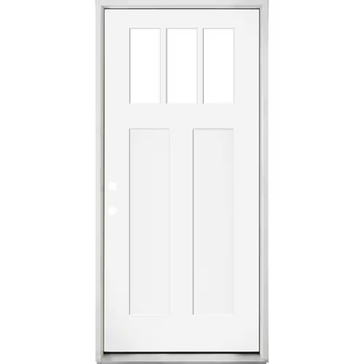 Steves & Sons 36 in. x 80 in. Legacy 3 Lite Toplite Clear Glass Right Hand Inswing White Primed Fiberglass Prehung Front Door