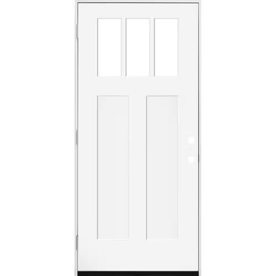 Steves & Sons 36 in. x 80 in. Legacy 3 Lite Toplite Clear Glass Right Hand Outswing White Primed Fiberglass Prehung Front Door