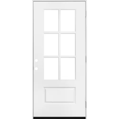 Steves & Sons 36 in. x 80 in. Legacy 6 Lite 3/4 Lite Clear Glass Left Hand Outswing White Primed Fiberglass Prehung Front Door