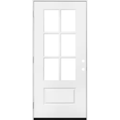 Steves & Sons 36 in. x 80 in. Legacy 6 Lite 3/4 Lite Clear Glass Right Hand Outswing White Primed Fiberglass Prehung Front Door