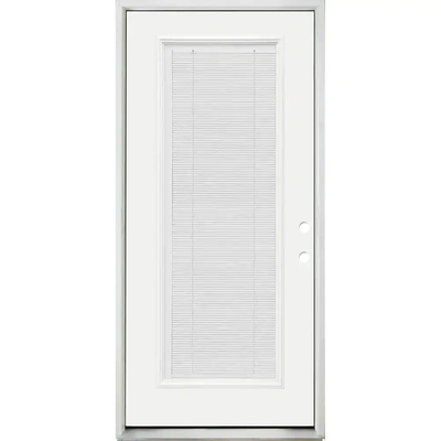 Steves & Sons 36 in. x 80 in. Reliant Clear Full Lite LHIS White Micro-Blind White Primed Fiberglass Prehung Front Door Nickel Hinges