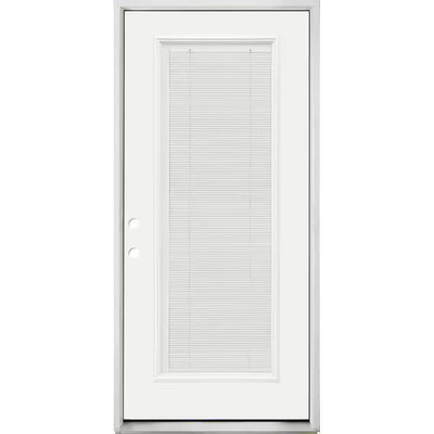 Steves & Sons 36 in. x 80 in. Reliant Clear Full Lite RHIS White Micro-Blind White Primed Fiberglass Prehung Front Door Nickel Hinges