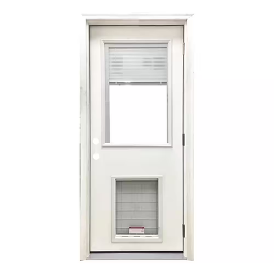 Steves & Sons 36 in. x 80 in. Reliant Series Clear Mini-Blind LHOS White Primed Fiberglass Prehung Back Door with Extra Large Pet Door