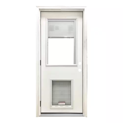 Steves & Sons 36 in. x 80 in. Reliant Series Clear Mini-Blind RHOS White Primed Fiberglass Prehung Front Door with Extra Large Pet Door