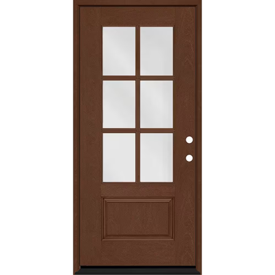 Steves & Sons Regency 36 in. x 80 in. 3/4-6-Lite Clear Glass LHIS Chestnut Stain Mahogany Fiberglass Prehung Front Door