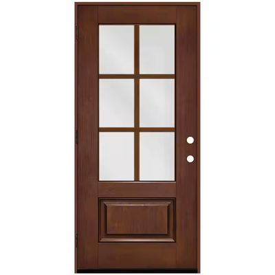 Steves & Sons Regency 36 in. x 80 in. 3/4-6-Lite Clear Glass RHOS Chestnut Stain Mahogany Fiberglass Prehung Front Door