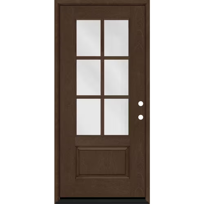 Steves & Sons Regency 36 in. x 80 in. 3/4-6 Lite Clear Glass LHIS Hickory Stain Mahogany Fiberglass Prehung Front Door