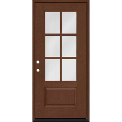 Steves & Sons Regency 36 in. x 80 in. 3/4-6 Lite Clear Glass RHIS Chestnut Stain Mahogany Fiberglass Prehung Front Door