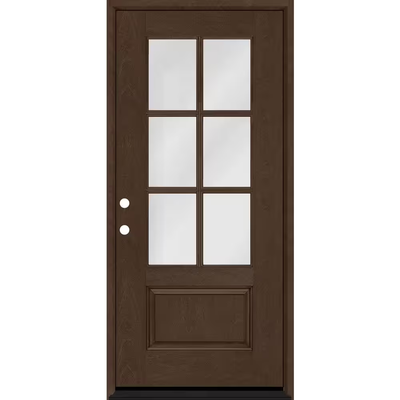 Steves & Sons Regency 36 in. x 80 in. 3/4-6 Lite Clear Glass RHIS Hickory Stain Mahogany Fiberglass Prehung Front Door