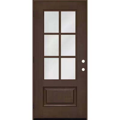 Steves & Sons Regency 36 in. x 80 in. 3/4-6 Lite Clear Glass RHOS Hickory Stain Mahogany Fiberglass Prehung Front Door