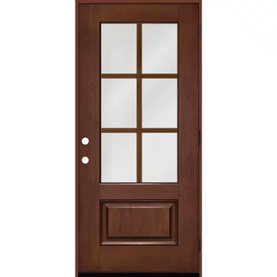 Steves & Sons Regency 36 in. x 80 in. 3/4 6-Lite Clear Glass LHOS Chestnut Stain Mahogany Fiberglass Prehung Front Door