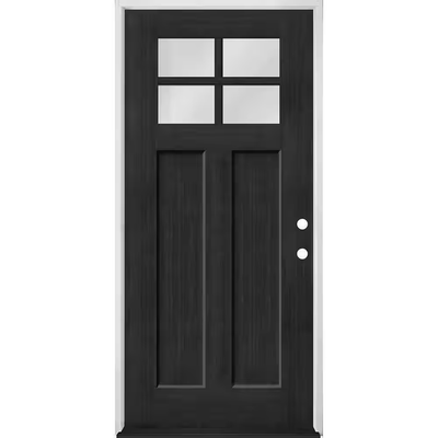 Steves & Sons Regency 36 in. x 80 in. 4 Lite 1/4 Toplite LHIS Clear Glass Onyx Stained Fir Grain Fiberglass Prehung Front Door