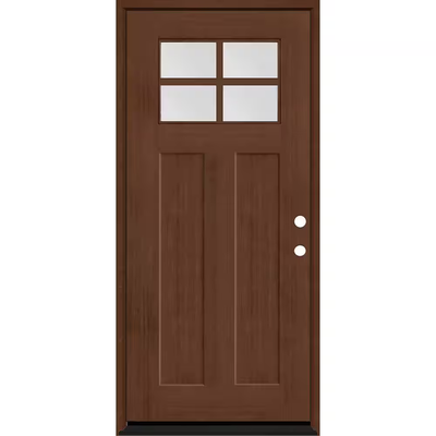 Steves & Sons Regency 36 in. x 80 in. LHIS 4 Lite 1/4 Toplite Clear Glass Chestnut Stain Fir Grain Fiberglass Prehung Front Door