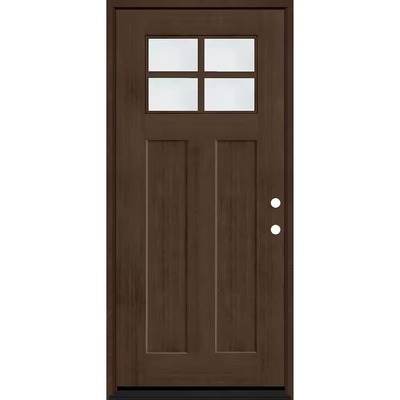 Steves & Sons Regency 36 in. x 80 in. LHIS 4 Lite 1/4 Toplite Clear Glass Hickory Stain Fir Grain Fiberglass Prehung Front Door