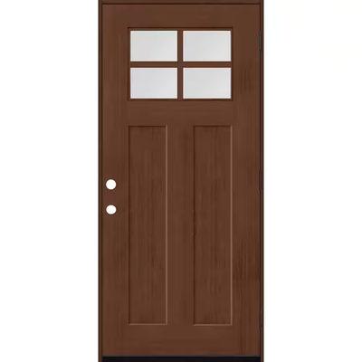 Steves & Sons Regency 36 in. x 80 in. LHOS 4 Lite 1/4 Toplite Clear Glass Chestnut Stain Fir Grain Fiberglass Prehung Front Door