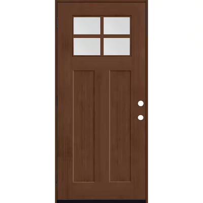 Steves & Sons Regency 36 in. x 80 in. RHOS 4 Lite 1/4 Toplite Clear Glass Chestnut Stain Fir Grain Fiberglass Prehung Front Door